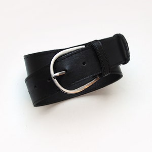 Black genuine leather belt. Wide waist belt for women. ALL SIZES image 1