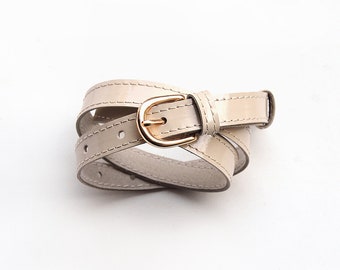 Beige patent leather belt, Genuine leather slim belt, ALL SIZES