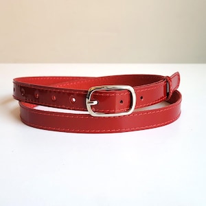 Red patent leather belt for women, Natural patent skinny belt
