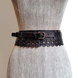 Handmade Black Leather Lace Corset Belt: Natural Leather Wrap