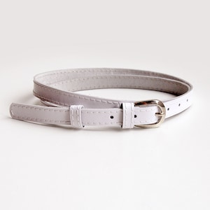 White natural leather belt for women, Thin waist belt
