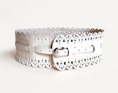 White leather lace corset belt. Wide leather wedding belt