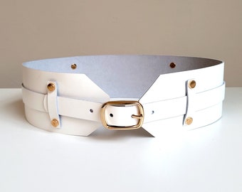 【cacharel】 WHITE LEATHER wide BELT cacharel】 WHITE LEATHER wide BELT Wide Leather Belt | Marciano