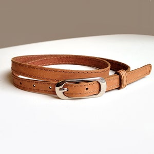 Brown natural leather belt for women, Warm brown waist belt with oval buckle
