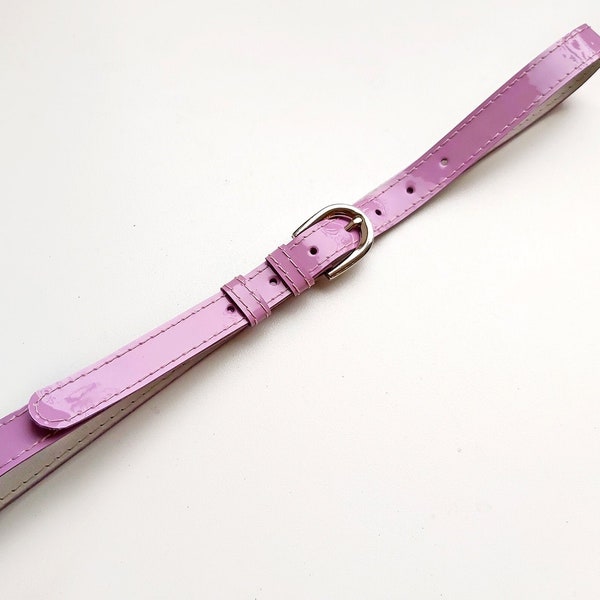 Ceinture en cuir verni lilas, ceinture skinny en couleur rose pourpre