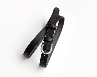 Cinturón fino de cuero negro para mujer, cuero genuino