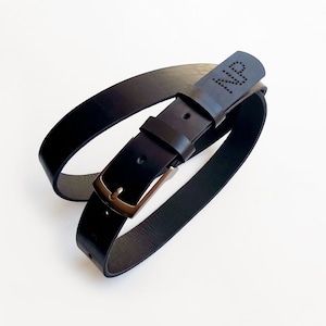 Personalized Black Leather Belt: Full Grain Genuine Leather, Silver Buckle