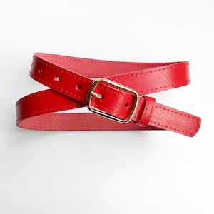 Handmade Red Leather Belt: Gold Buckle, Genuine Leather