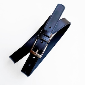 Black leather mens belt, Classic suit belt with pin buckle