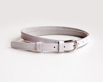 White natural leather belt for women, Thin waist belt