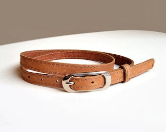 Brown natural leather belt for women, Warm brown waist belt with oval buckle