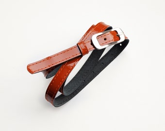 Burnt orange genuine patent leather belt for women, ALL SIZES