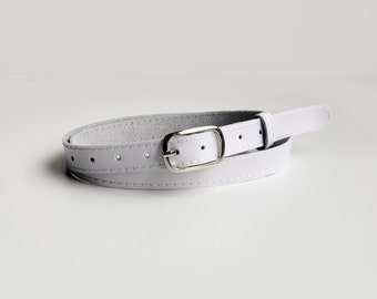 White Leather Skinny Belt, Women's Fashion Belt