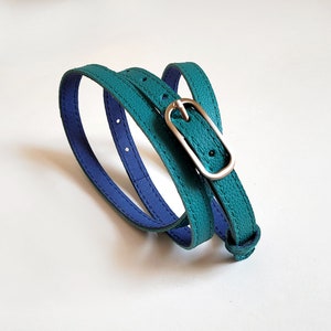 Turquoise leather belt for women with silver colour metal buckle image 6