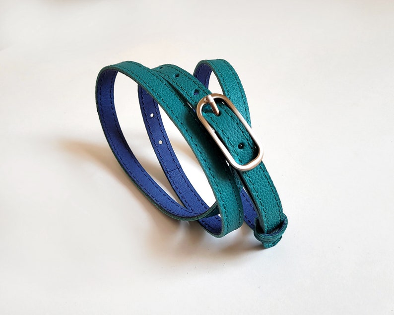 Turquoise leather belt for women with silver colour metal buckle image 6