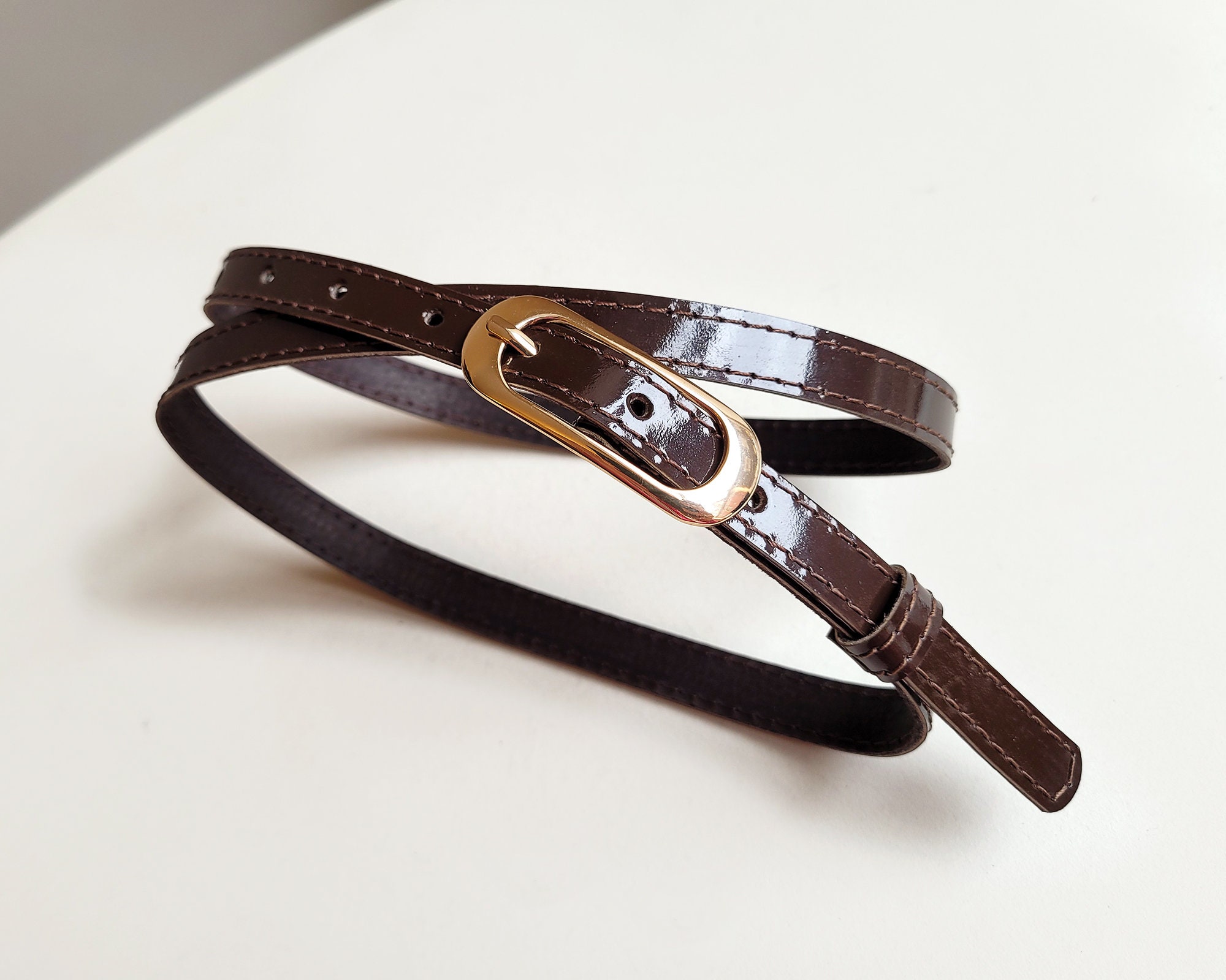 NEW Chocolate Brown Patent Leather Belt Chocolate Brown Patent Leather Belt: Skinny Women main image 3