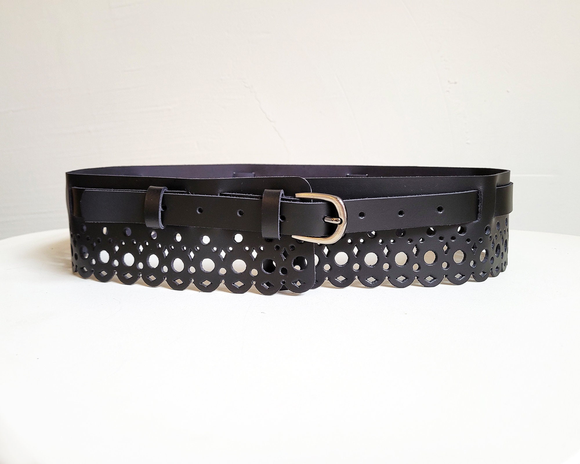 ATASH Vintage Handmade Black Leather Corset Belt Tosmifairy Vintage Faux Leather Corset Belt Sides Lace-up  main image 2