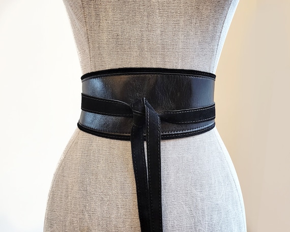 Ceinture obi en cuir noir ceinture large noire pour femme Etsy Canada
