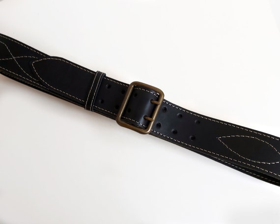 Genuine Old Pattern Military Army Issue 2" Wide Double Prong Leather Black Belt 