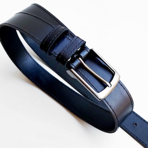 Black leather wedding belt, full grain leather classic belt