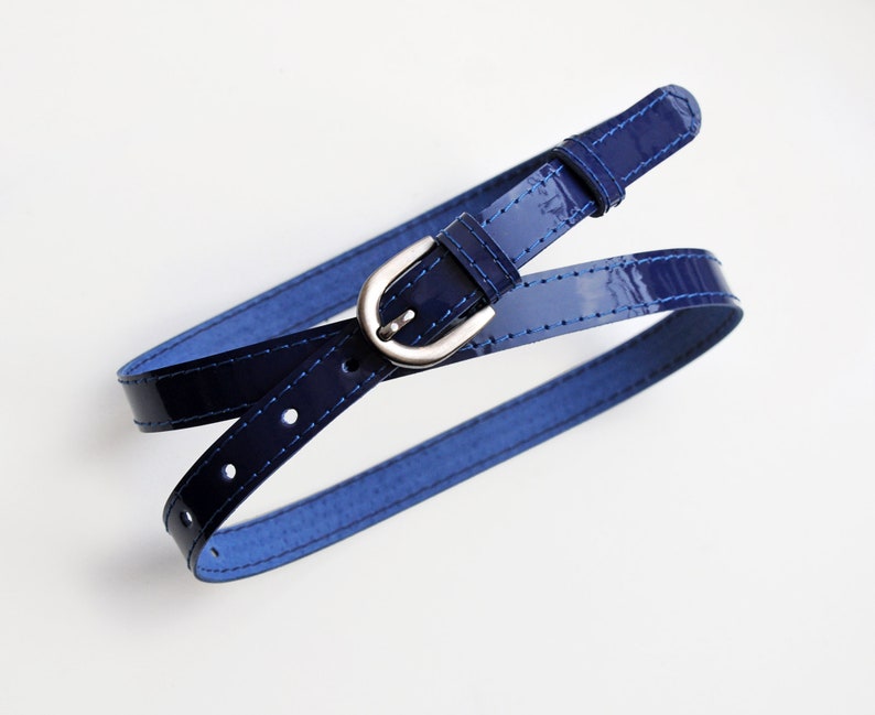 Navy Blue Patent Leather Belt Skinny Waist Belt ALL SIZES Etsy Australia