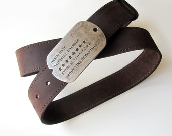 Dark brown leather belt with vintage style buckle