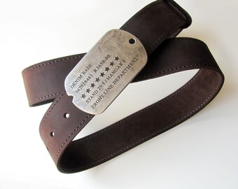 Dark brown leather belt with vintage style plain buckle