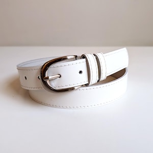 White Leather Belt: 3cm Wide, Gold or Silver Buckle