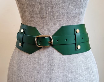 Wide Leather Belt in Green, Womens Waist Corset Belt for  display picture 1