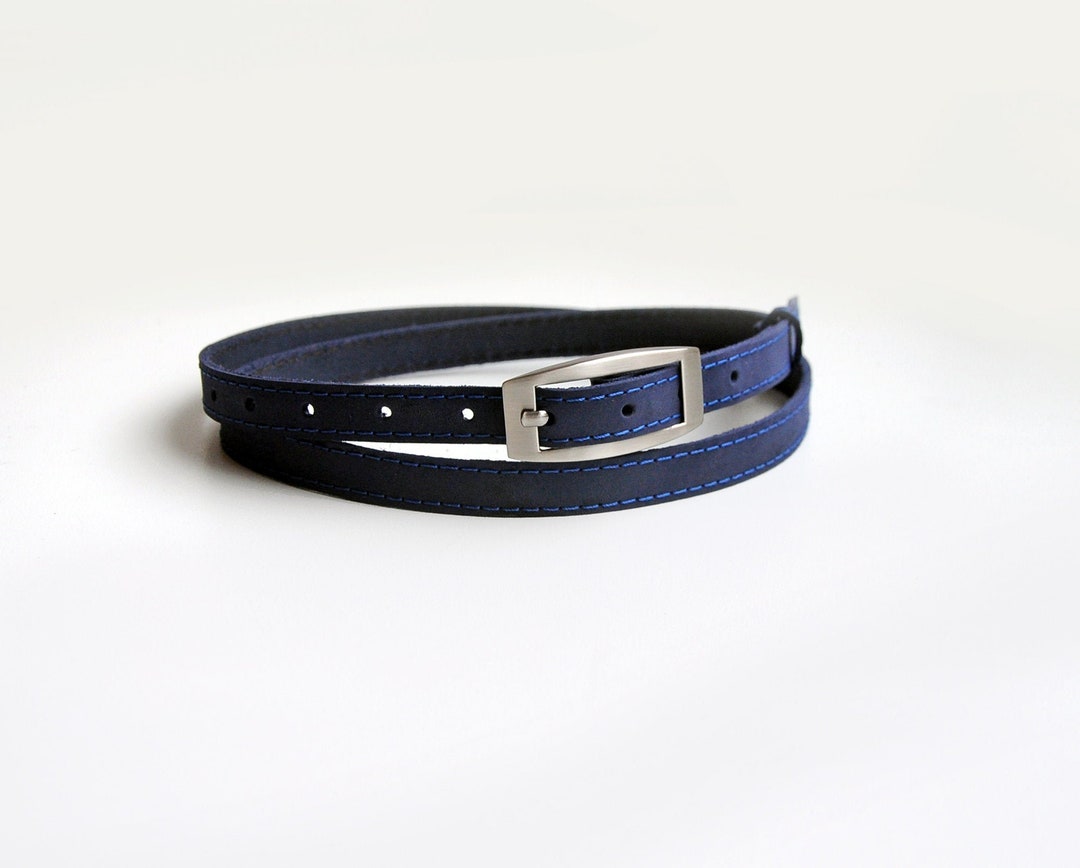 Navy Leather Belt for Women. Natural Leather Skinny Belt ALL Etsy