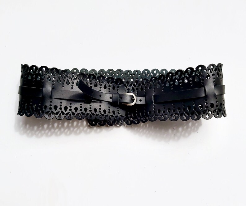 Leather lace waist belt Black leather corset belt
