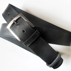 Black natural leather belt with silver buckle