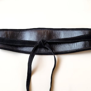 Black leather Obi belt, Black women's wide waist belt image 1