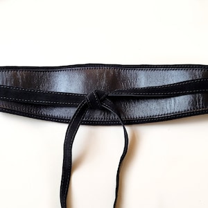 Black leather Obi belt, Black women&#39;s wide waist belt
