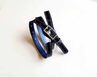 Womens Dark Blue Leather Belt - Etsy