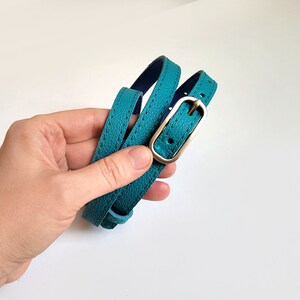 Turquoise leather belt for women with silver colour metal buckle image 4