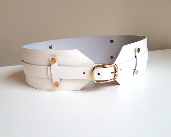Wide White Leather Belt, Women's Waist Corset Belt for Dress