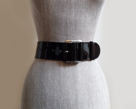 Wide Black Patent Leather Belt Womens 