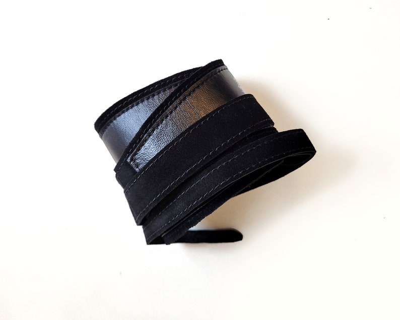 Black leather Obi belt, Black women's wide waist belt image 6
