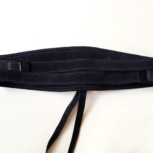 Black leather Obi belt, Black women's wide waist belt image 7