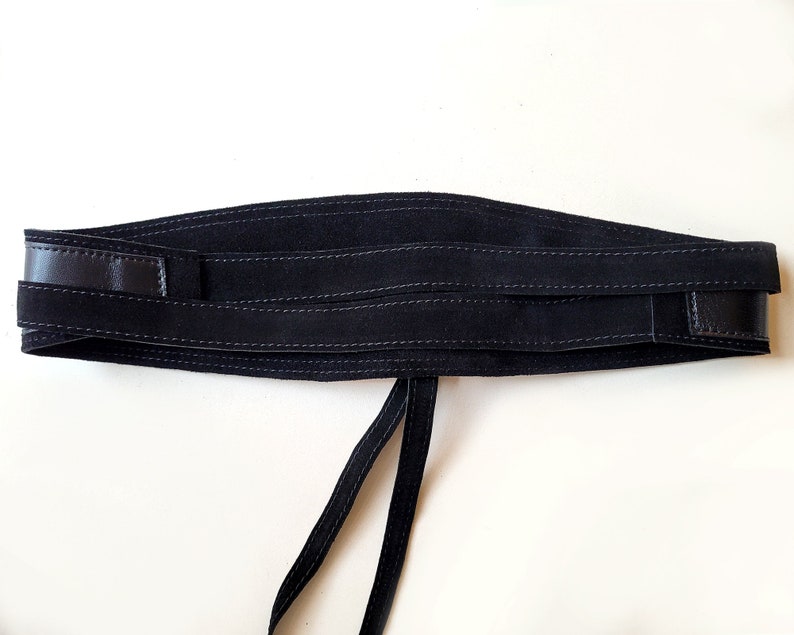 Black leather Obi belt, Black women's wide waist belt image 7