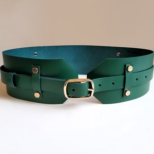 Wide leather belt in green, Womens waist corset belt for dress