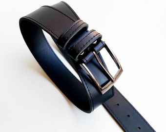 Handmade Black Full Grain Leather Belt: Pin Buckle, Adjustable