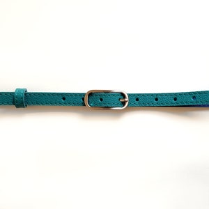 Turquoise leather belt for women with silver colour metal buckle image 3