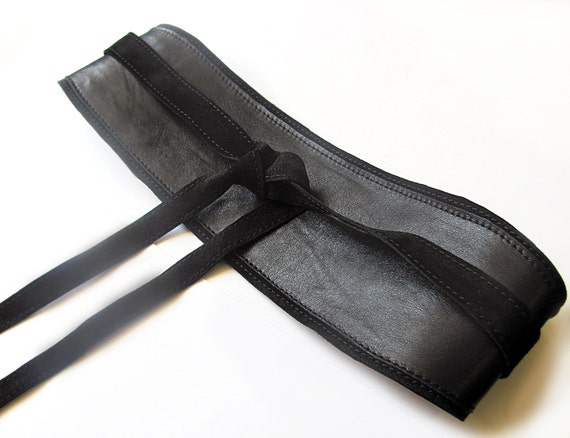 black leather obi belt