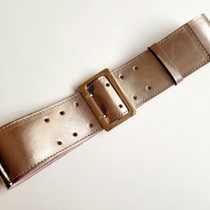 Wide Metallic Gold Leather Belt: Women&#39;s Bronze Double Buckle Waist Belt
