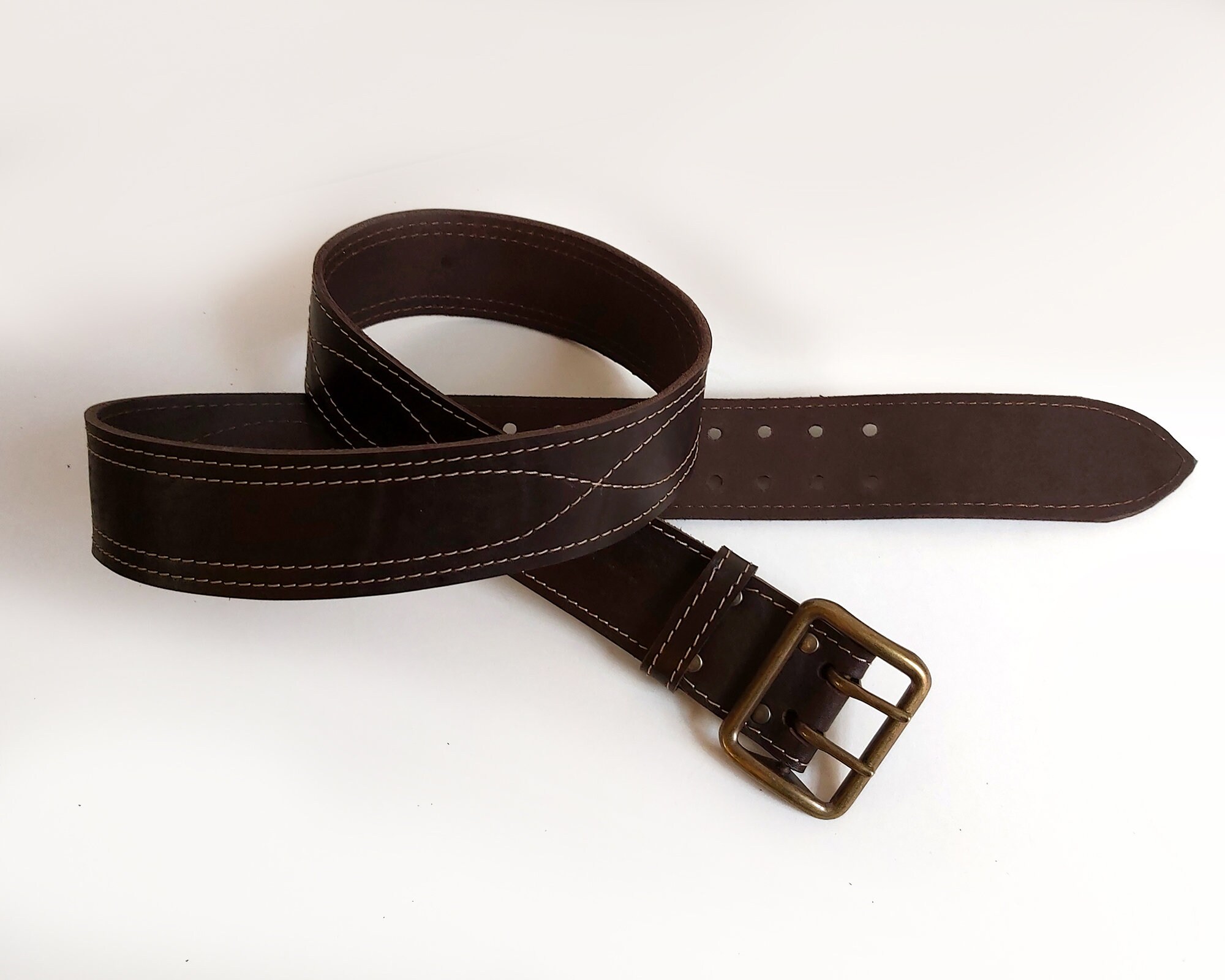 $495 D Squared woven leather double prong brown belt Women main image 4
