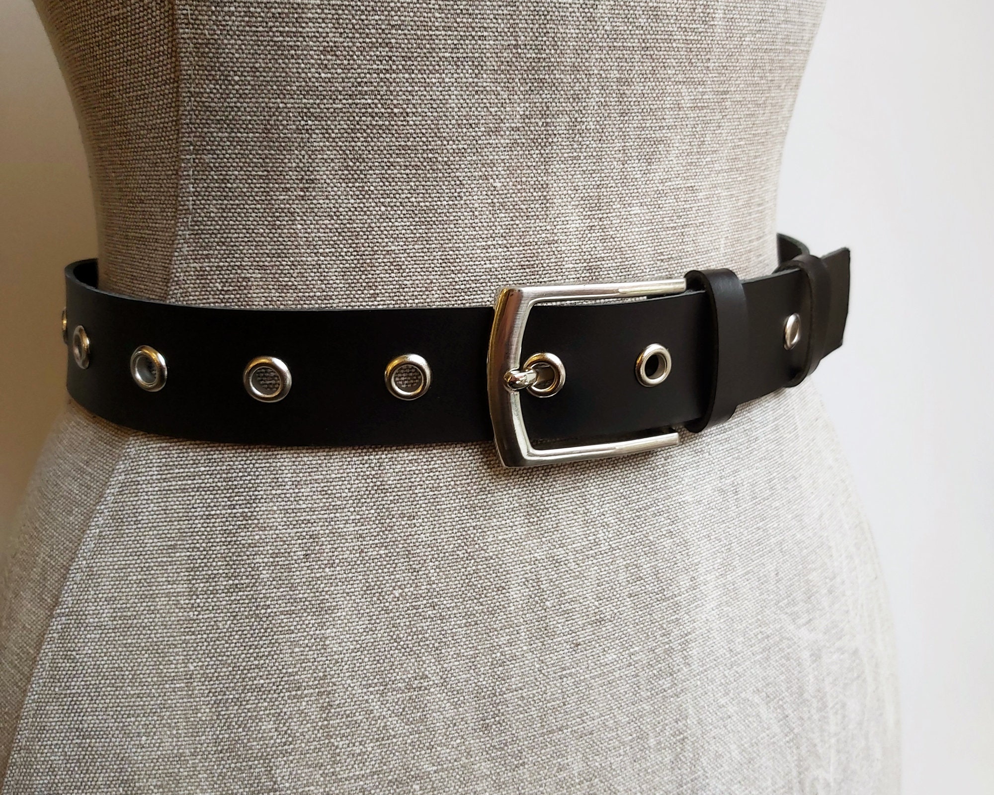 小物 - archive eyelet leather belt Silver Eyelet Waist and Hip Jeans Belt in Black Genuine