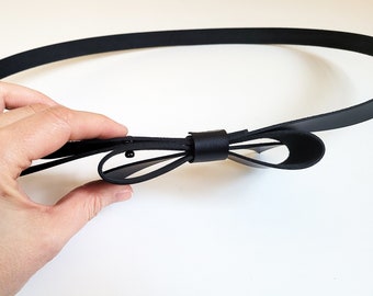 Black Leather Bow Belt: Women display picture 1