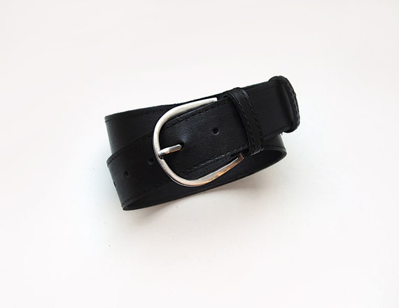 Black genuine leather belt. Wide waist belt for women. ALL SIZES